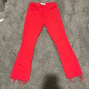 Mother Hustler Ankle Fray Jeans in Mars Red